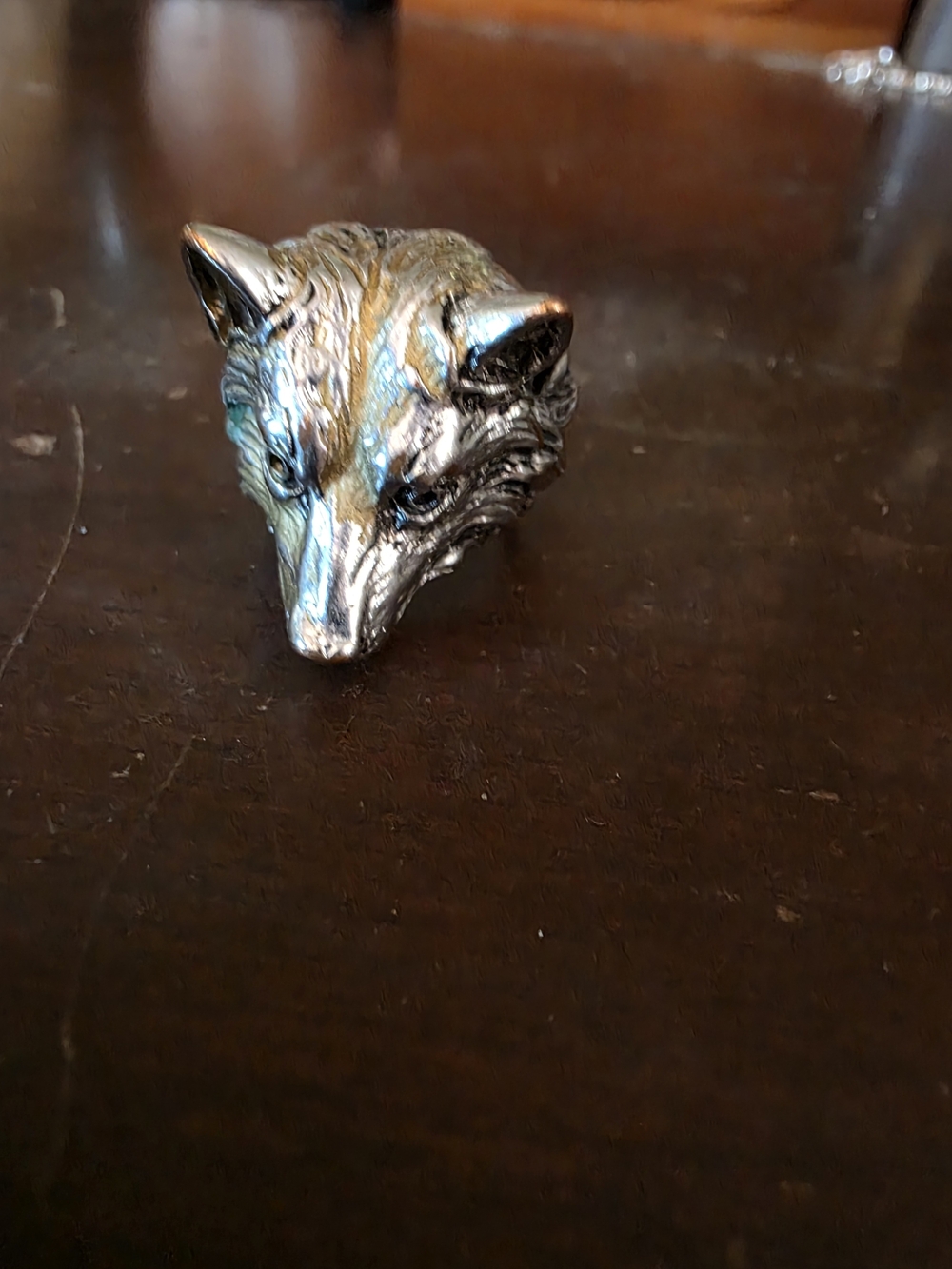 Silver Stainless Steel Wolf Head Size 9 Ring